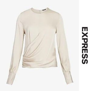 NWT Satin Blouse with Cinched Warp Side and Button Cuffs